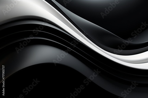 Abstract black and white wavy shapes background, 3d render wallpaper
