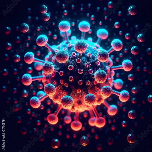 Molecule of coronavirus covid-19 virus.Neon art