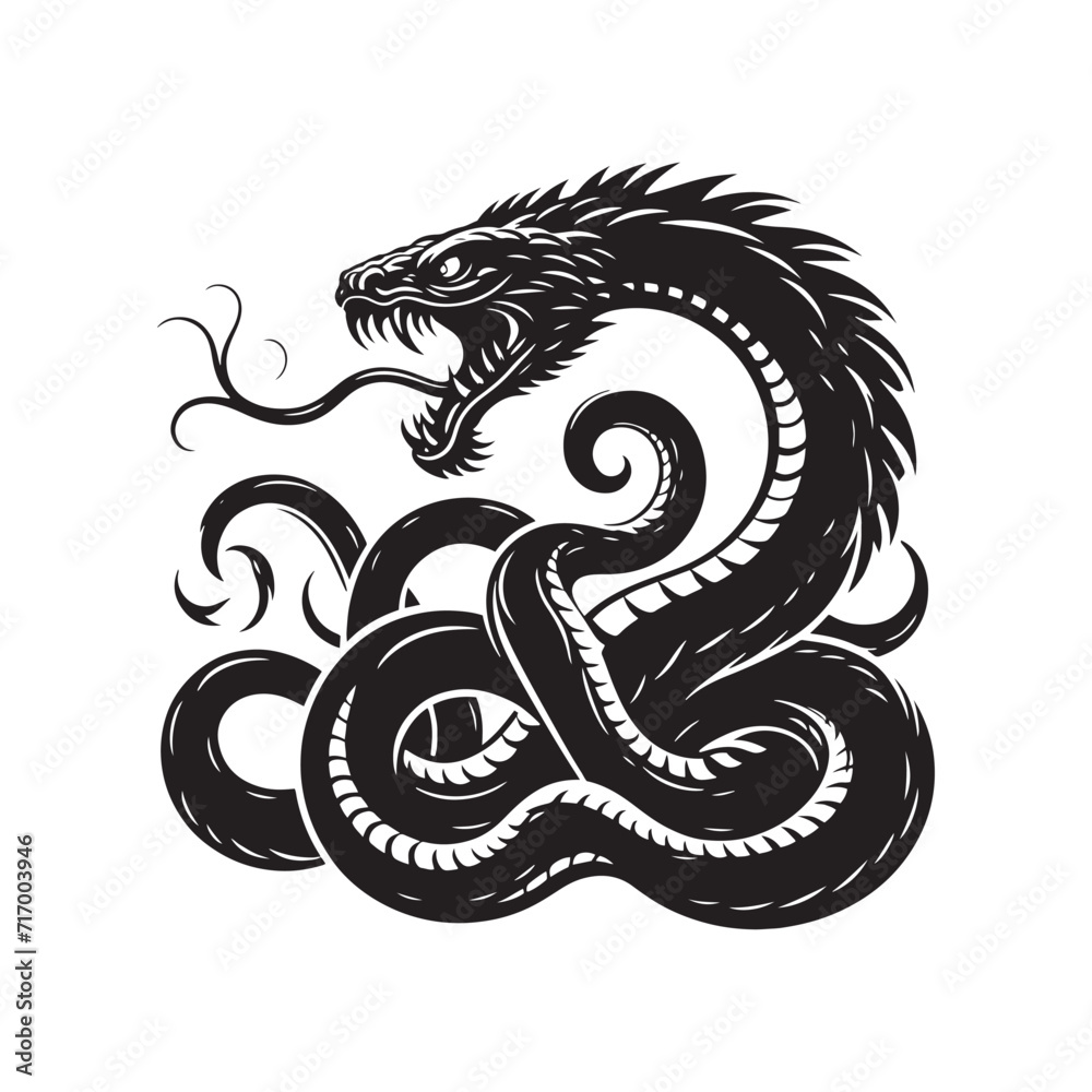 Fototapeta premium Stealthy Shadows: Snake Silhouette Series Casting Subtle Shadows that Echo the Stealth and Cunning of These Serpentine Creatures - Snake Illustration - Snake Vector 