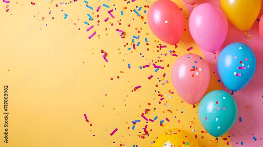 Vibrant Balloons and Confetti on Yellow Background Vibrant Balloons and Confetti on Yellow Background