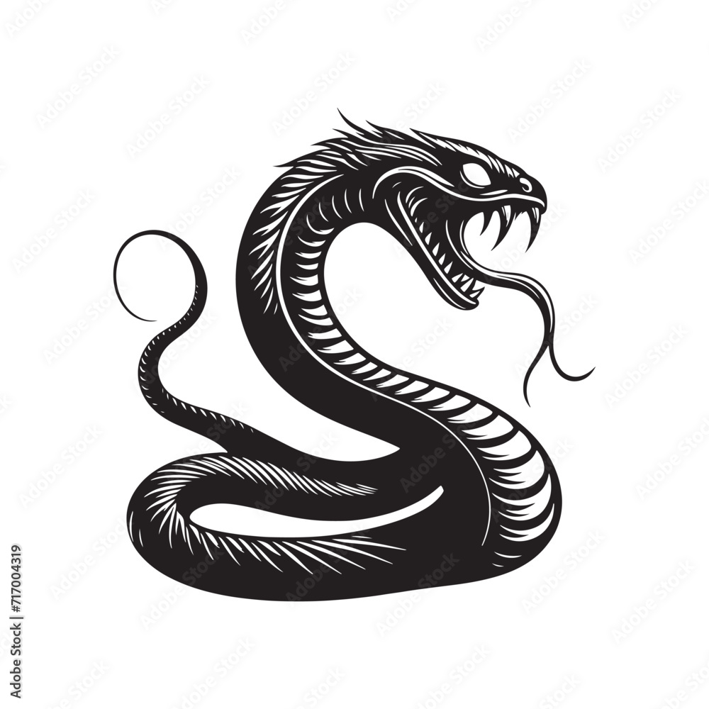 Fototapeta premium Whispering Scales: A Captivating Display of Snake Silhouettes Whispers the Secrets of These Slithering Creatures - Reptile Illustration - Viper Vector 