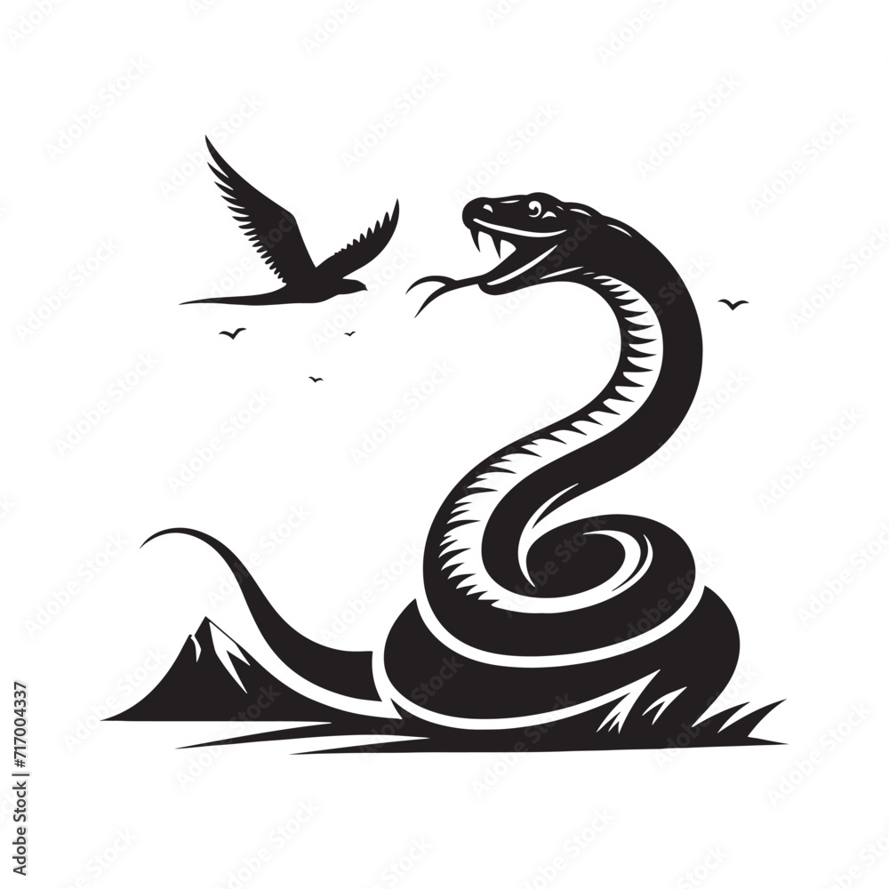 Fototapeta premium Viper's Veil: Snake Silhouette Set Shrouded in a Veil of Mystery, Unveiling the Enigmatic Beauty of Reptilian Grace - Snake Illustration - Snake Vector 