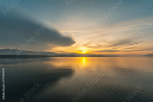 Sunset over the Liptovska Mara reservoir, Slovakia.