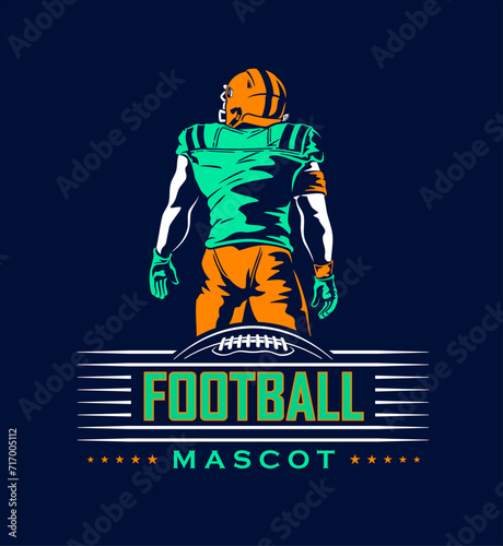 American football team fan vector clipart. Banner, card, flyer, t shirt print design. 
Isolated on dark blue background. 
