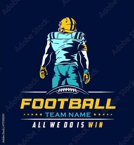 American football team fan vector clipart. Banner, card, flyer, t shirt print design. 
Isolated on dark blue background. 
