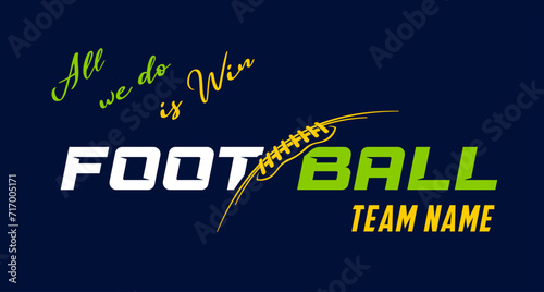 American football team fan vector clipart. Banner, card, flyer, t shirt print design. 
Isolated on dark blue background. 
