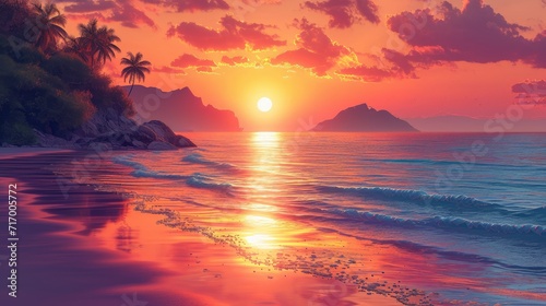 Beach Idyll Beautiful Orange Sunset Over, Background Banner HD