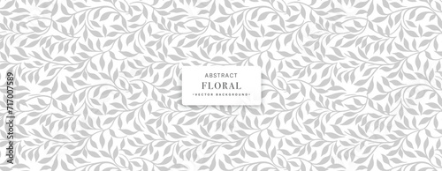 Vector Floral nature seamless pattern background. Monochrome abstract floral with leaves and curls background