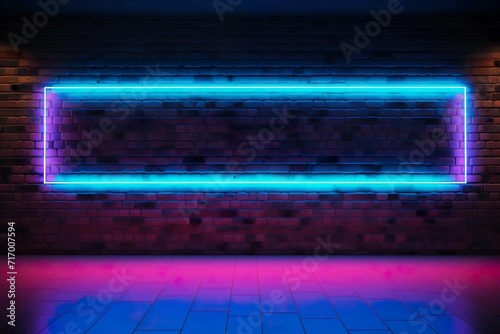 Background with neon lights. Neon Modern Futuristic Lights on Grunge Brick Wall. Generative ai