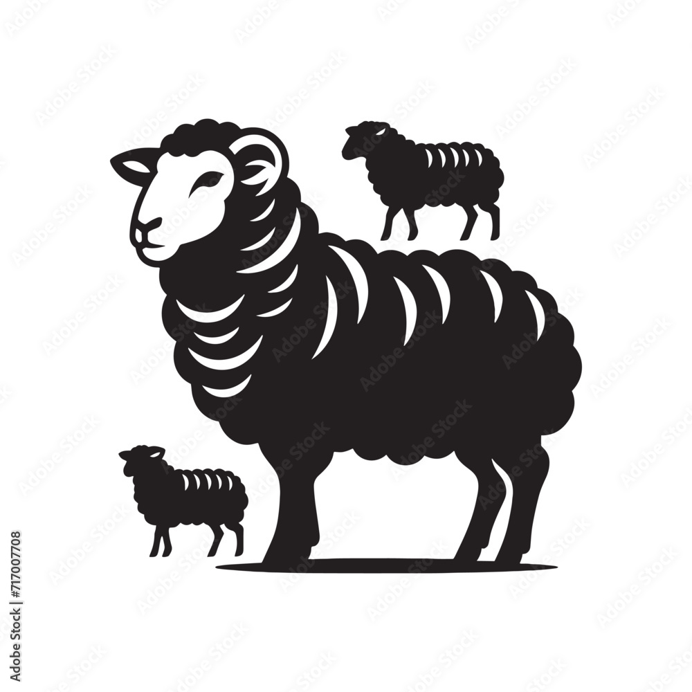 Obraz premium Ephemeral Ewes: A Dreamy Collection of Delicate Sheep Silhouettes in the Gentle Embrace of Twilight - Sheep Illustration - Sheep Vector.