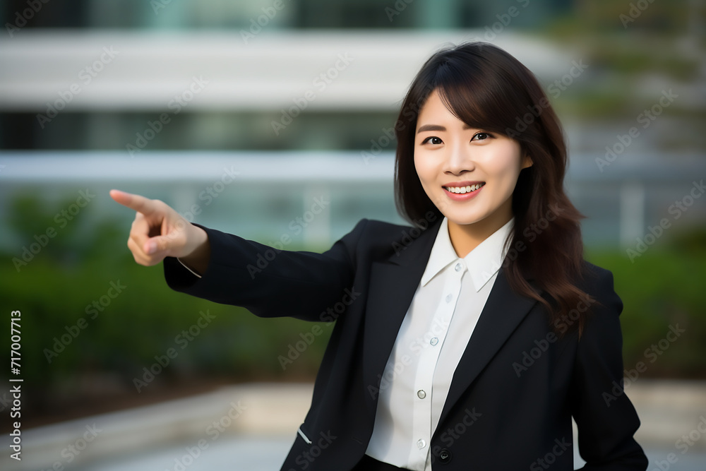 business woman pointing at something with generative ai business woman pointing at something with generative ai