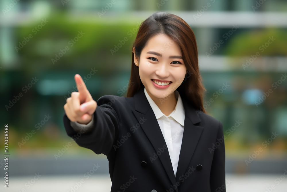 business woman pointing at something with generative ai business woman pointing at something with generative ai