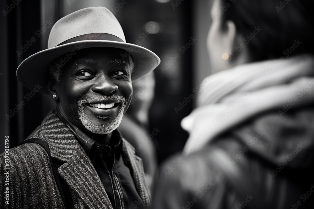 Smiling Elderly Man in Hat in Monochrome. Smiling Elderly Man in Hat in Monochrome.