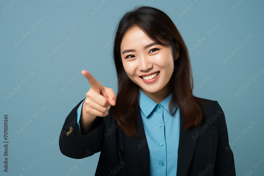 business woman pointing at something with generative ai