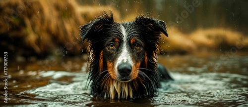 A soaking wet dog of a specific breed enjoying a refreshing swim in the great outdoors © Radomir Jovanovic