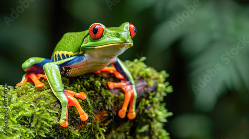 Red-eyed Tree Frog Perching on a Branch in a Rainforest