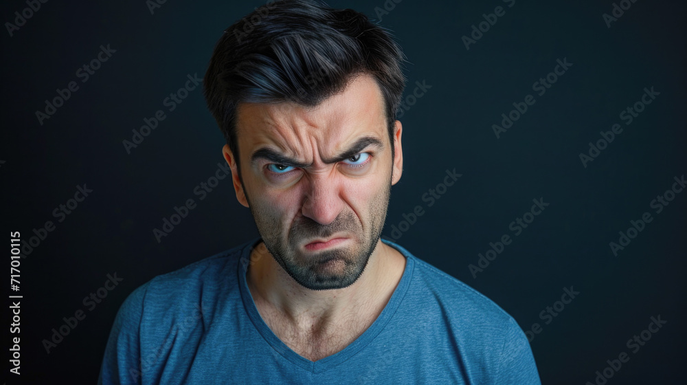 Man with a Frown Showing Displeasure and Disagreement Man with a Frown Showing Displeasure and Disagreement