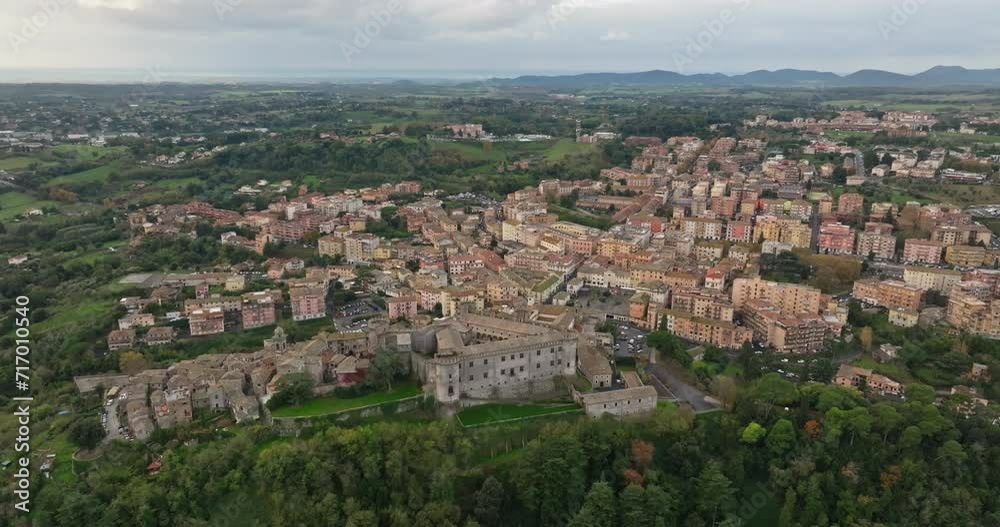 Aerial view Braciano Italy. A historical city with ancient architecture and beautiful old houses. High quality 4k footage Aerial view Braciano Italy. A historical city with ancient architecture and beautiful old houses. High quality 4k footage