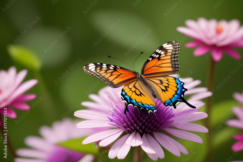 Fototapeta premium A butterfly resting on a cluster of flowers