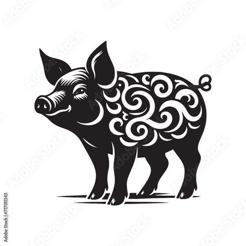 Porcine Elegance Unveiled: Pig Silhouette Series Showcasing the Refined Beauty of Swine Profiles - Pig Illustration - Pig Vector

