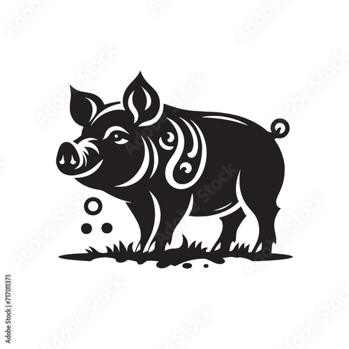 Piggy Prance: A Graceful Display of Pig Silhouettes Frolicking in a Joyful Dance of Swine Splendor - Pig Illustration - Pig Vector
