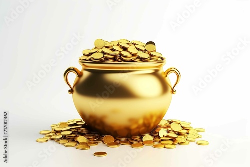 gold coins inside a pot of gold, white background