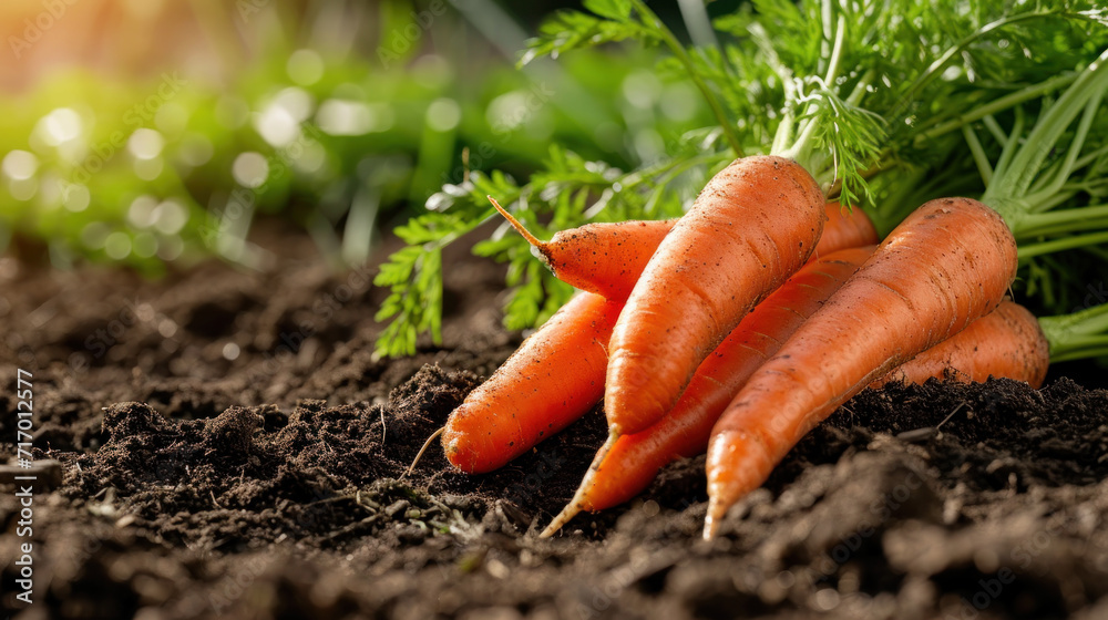 Bunch of organic dirty carrot in garden on soil ground. Carrots fresh harvest. Bunch of organic dirty carrot in garden on soil ground. Carrots fresh harvest.