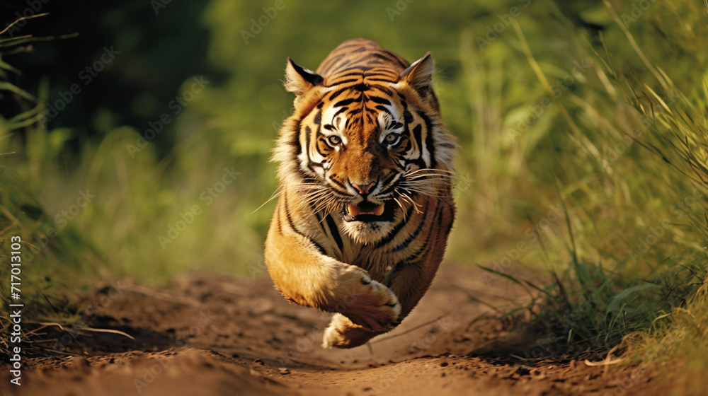 Fototapeta premium Tiger running in stride