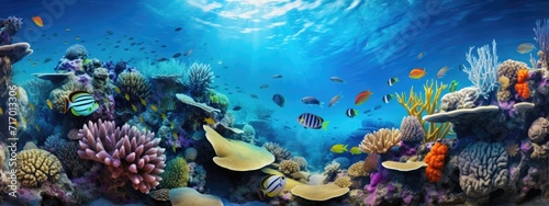 Underwater coral reef and sea life  beautiful vibrant  colorful sea and fish  diving and biodiversity concept