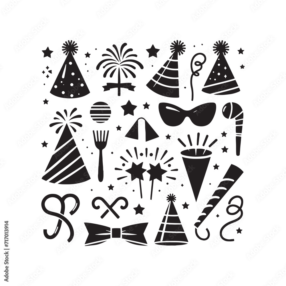 Sparkling Soiree: Silhouetted Party Hat and Noise Maker Illustration Sparkling in the Atmosphere of Celebration - Party Illustration - Celebration Vector - Party Silhouette
Sparkling Soiree: Silhouetted Party Hat and Noise Maker Illustration Sparkling in the Atmosphere of Celebration - Party Illustration - Celebration Vector - Party Silhouette