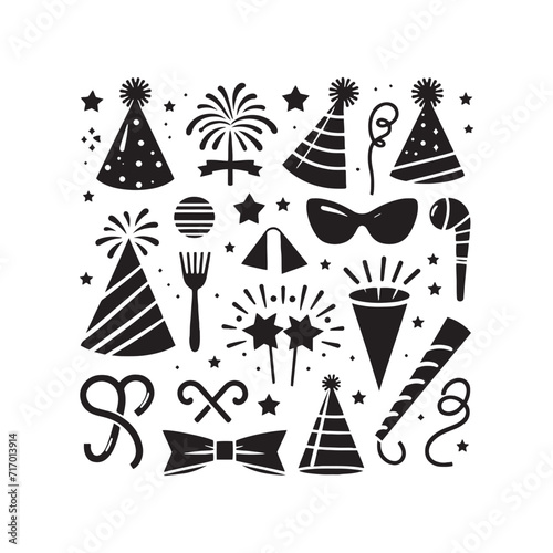 Sparkling Soiree: Silhouetted Party Hat and Noise Maker Illustration Sparkling in the Atmosphere of Celebration - Party Illustration - Celebration Vector - Party Silhouette

