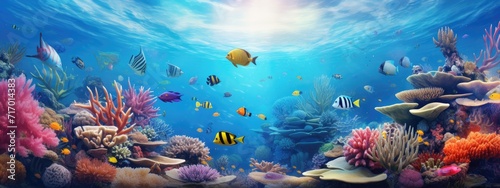Underwater coral reef and sea life, beautiful vibrant, colorful sea and fish, diving and biodiversity concept © Ilmi