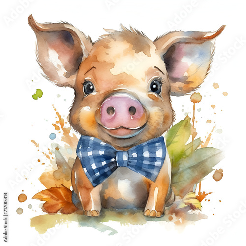 Beautiful Pig Watercolor Clipart, Cute Design for Your Project, Ai Generative