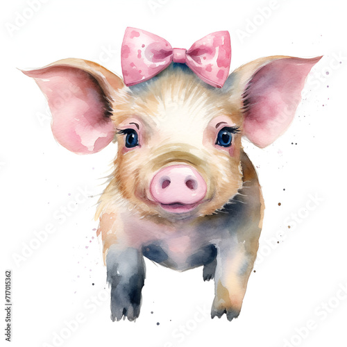 Beautiful Pig Watercolor Clipart, Cute Design for Your Project, Ai Generative