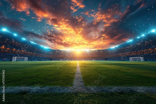 Realistic concept As the evening twilight descends, the stadium lights come alive,
