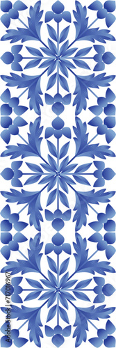 Vintage damask seamless ornamental watercolor blue floral paint tile design pattern. ceramic tile design style photo