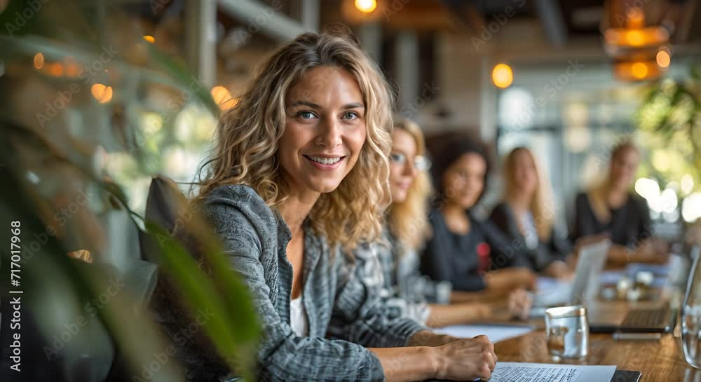 Confident Businesswoman at Meeting. Generative AI Confident Businesswoman at Meeting. Generative AI