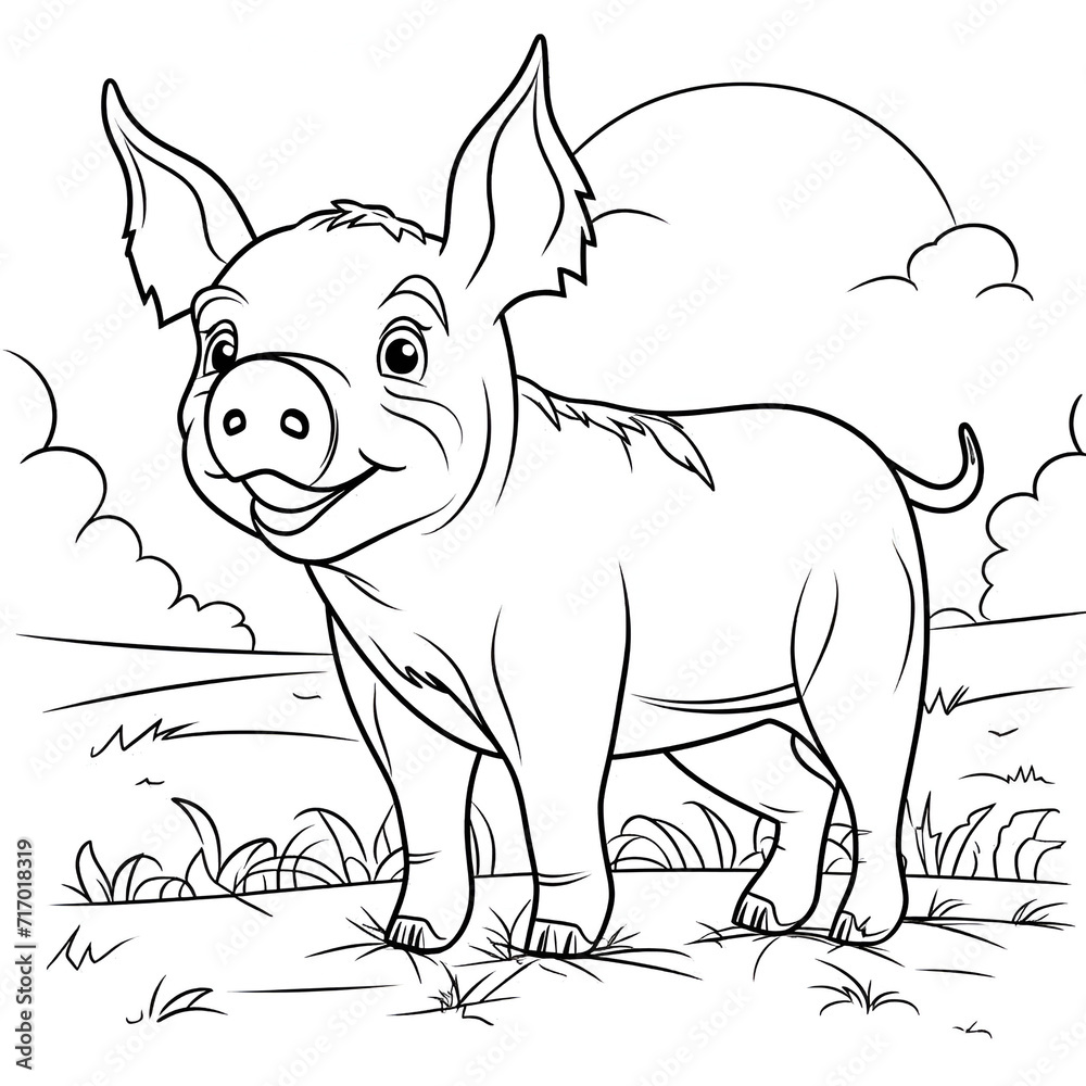 Obraz premium Beautiful Pig Coloring Page, Perfect For your Project and Creations, Ai Generative