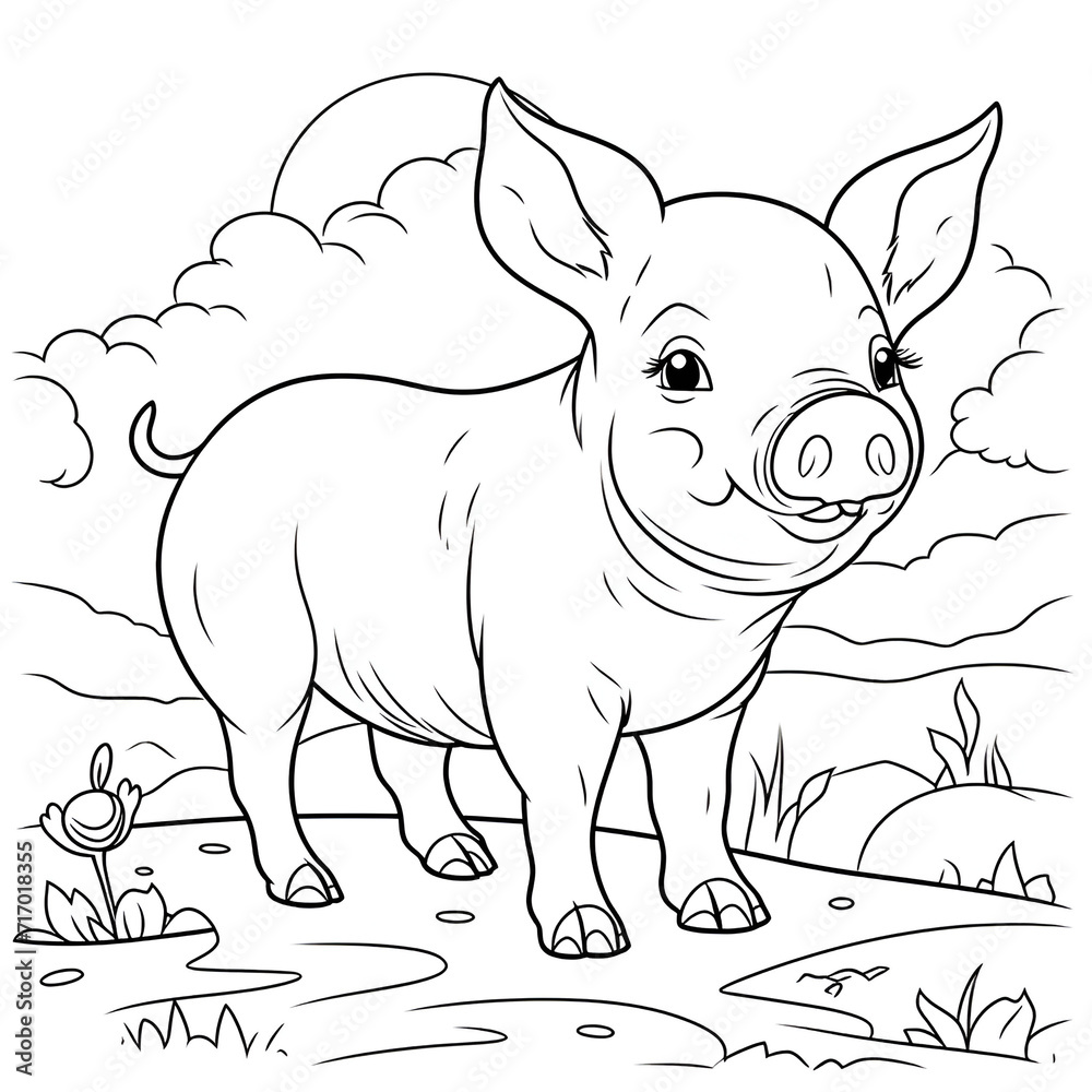 Fototapeta premium Beautiful Pig Coloring Page, Perfect For your Project and Creations, Ai Generative