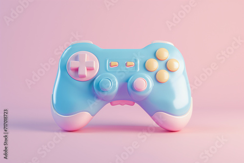 blue and yellow gaming controller on blue surface