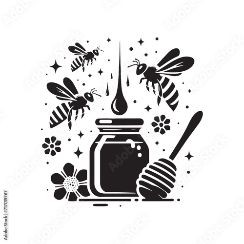 Sunlit Symphony: A Captivating Series of Honey Bee Silhouettes Bathed in the Warm Glow of Sunlight - Honey Illustration - Honey Vector - Honey Silhouette
