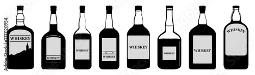 Whiskey Bottle Collection Grayscale Design Vector Set