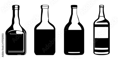 Whiskey Bottle Silhouettes Collection Black White Vector