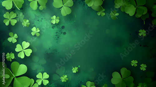 Green st patrick s day background with clovers copy space for design and text
