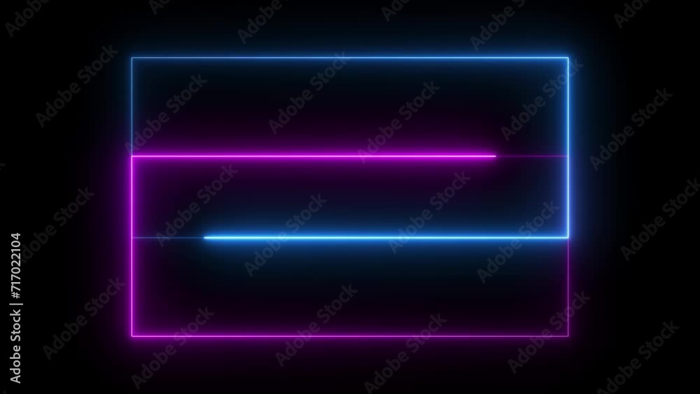 Abstract beautiful neon light rectangle frame background 4k animation .