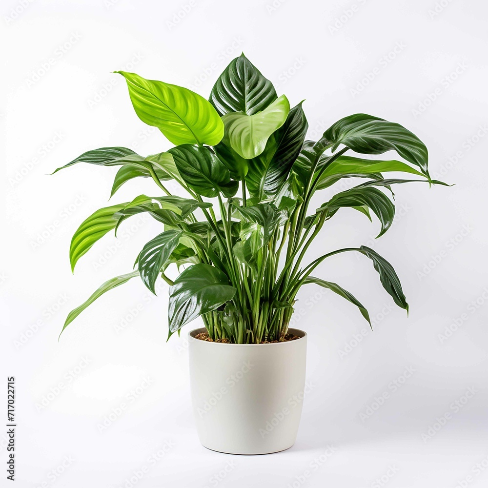 real photo of a large houseplant in a white pot, on a white background