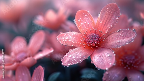 Pink flowers with drops background