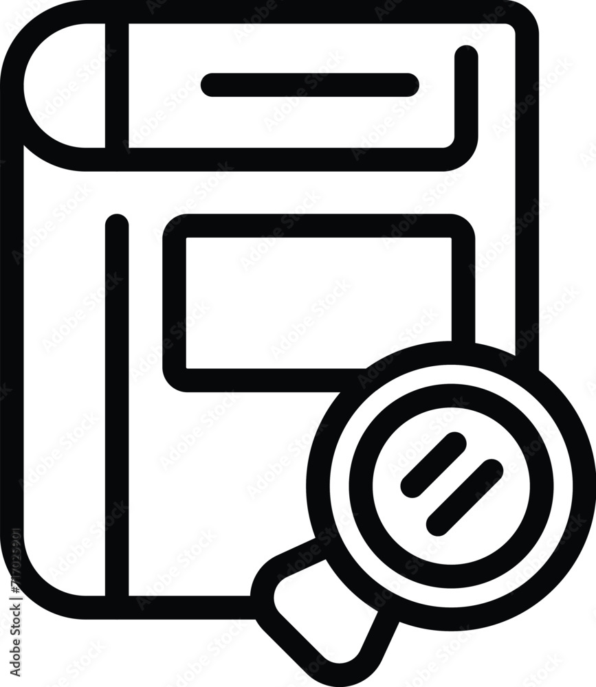 Search new book icon outline vector. Work stack. Uncover spine side Search new book icon outline vector. Work stack. Uncover spine side