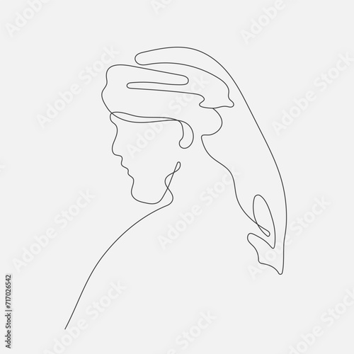 Continuous line drawing Arab man in keffiyeh. Sketch of saudi human. Middle East people, muslim profile. Vector 