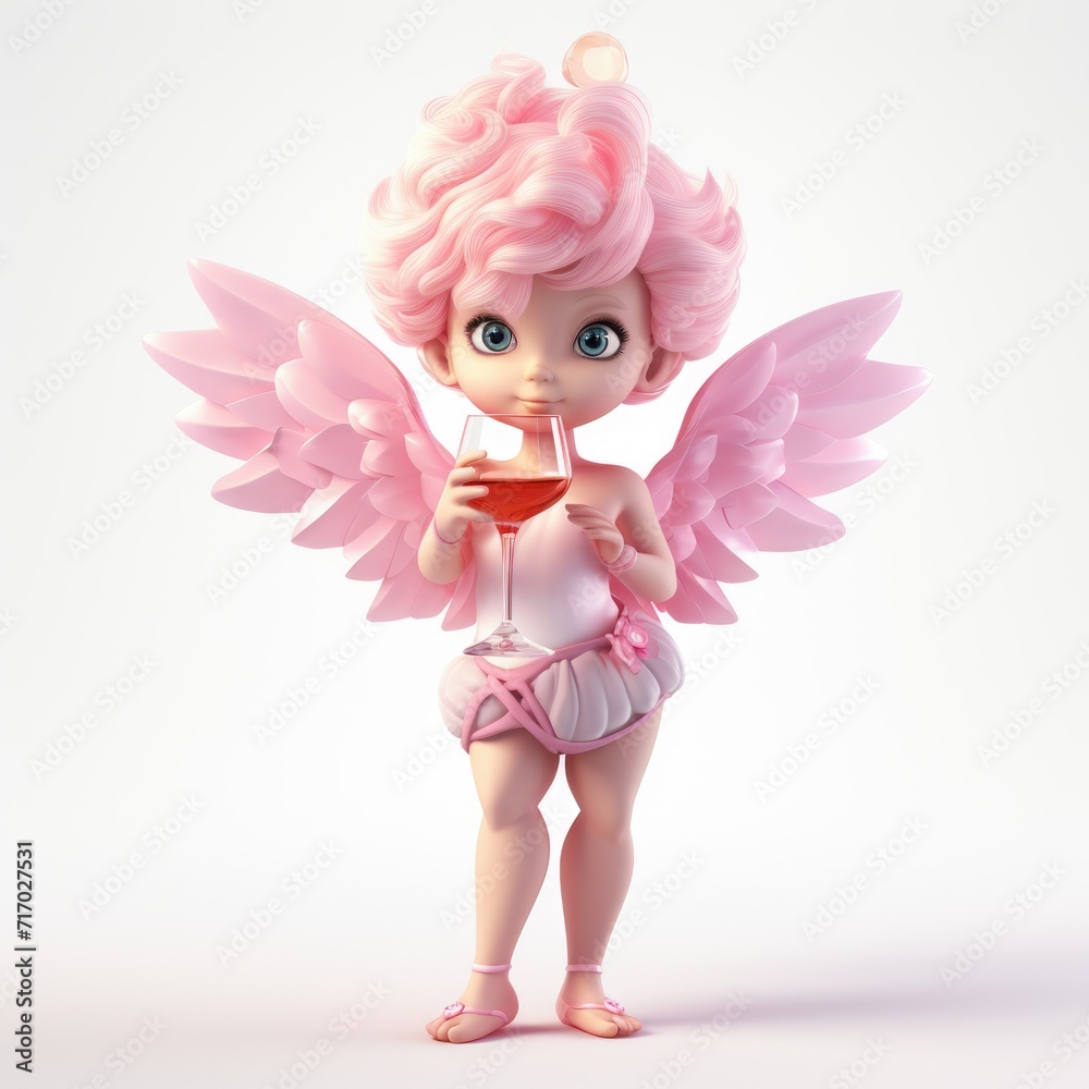 Cute angel. Cupid. Valentine's Day. Postcard. Print. white background. pink Cute angel. Cupid. Valentine's Day. Postcard. Print. white background. pink